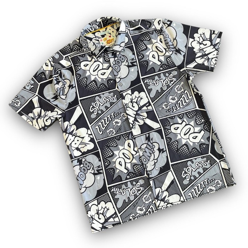 Black & White Button Down Comic Strip Party Shirt
